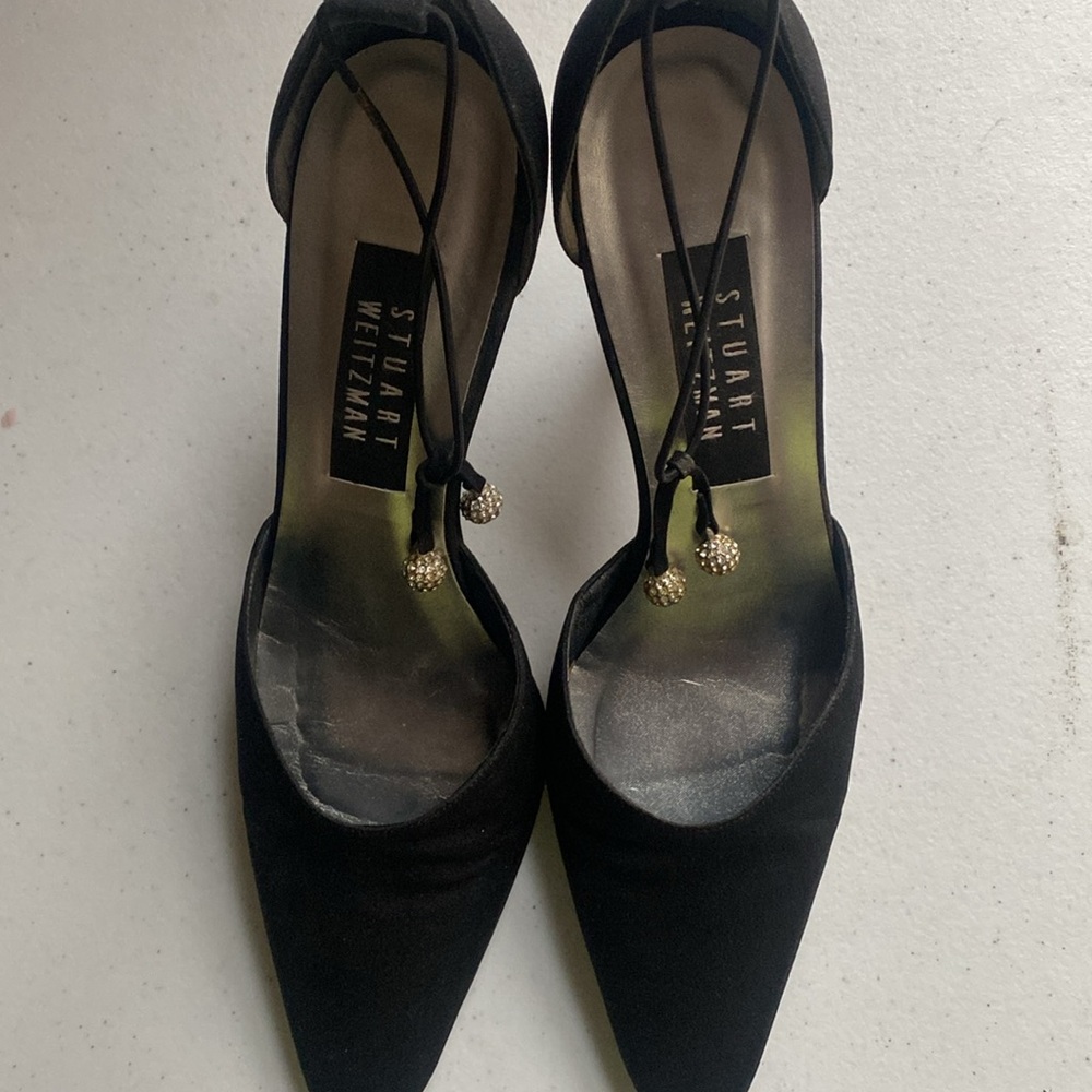 Stuart Weizmann Black Strap Heels, Size 8 - image 7